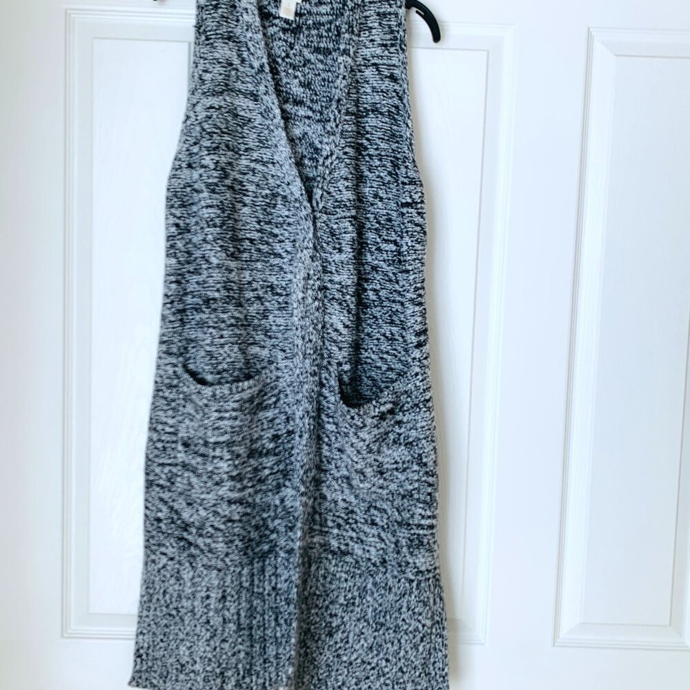 DUSTER Knit Long Pockets Open Front Tweed Duster Sweater Jacket Sz M/L